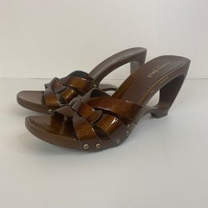 Charles David Italy Womens Sandal Slip On Cork Heels Shinny Brown Size 9